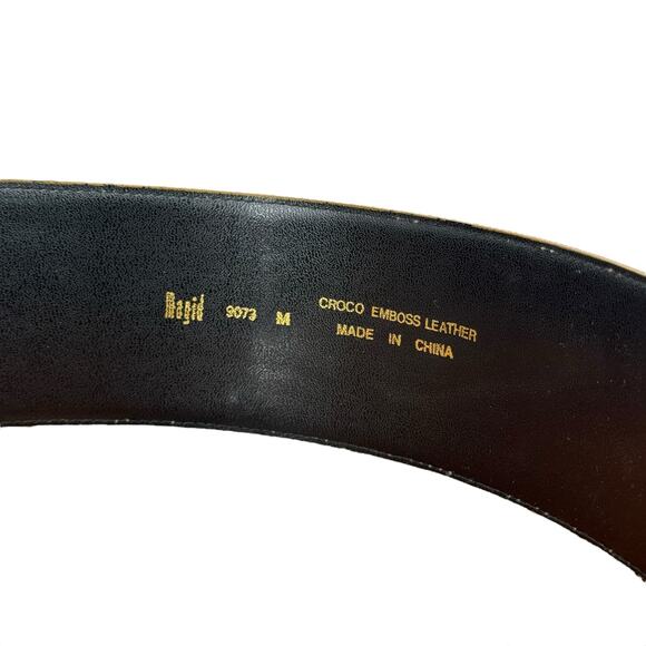 Magid Croco Embossed Wide Leather Belt Women's SZ M Brown Glam Retro Chic Party - Picture 3 of 10